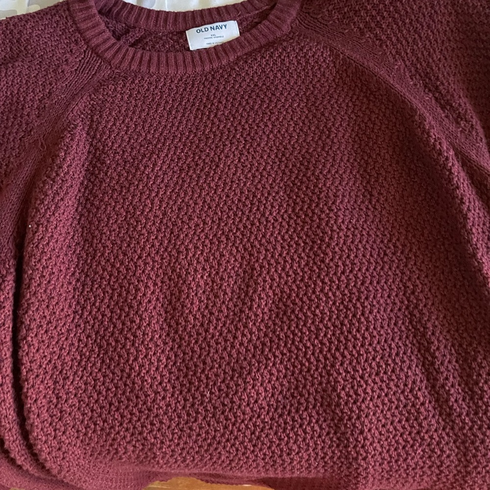 Old Navy Red Crew Neck Sweater Textured Knit
